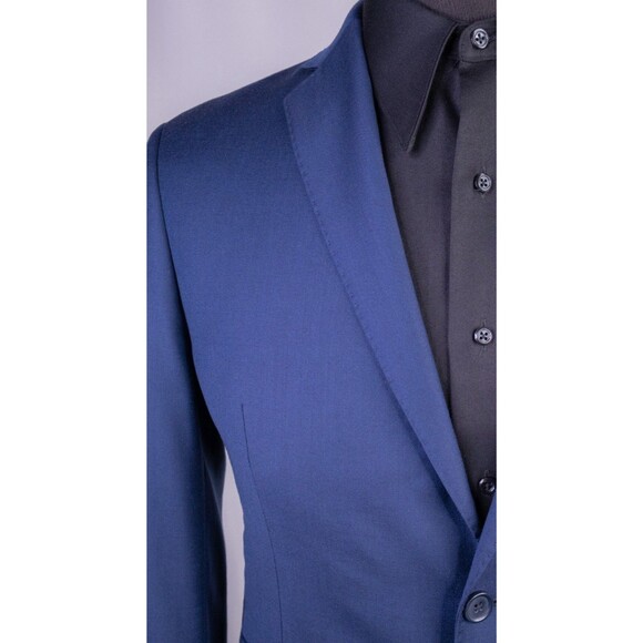 Tallia Boys Jacket Blazer Solid Blue Two Button Boys 18 Husky Dual Vented Wool - Picture 5 of 13